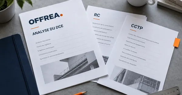 Documents d’analyse du DCE OFFREA, règlement de consultation et CCTP sur un bureau