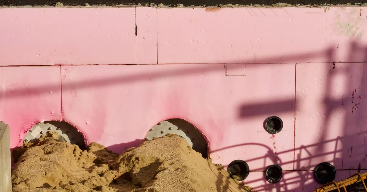 Matériaux isolants et tas de sable sur un chantier