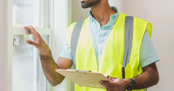 Contrôle d’une fenêtre avec un porte-bloc et un gilet visible